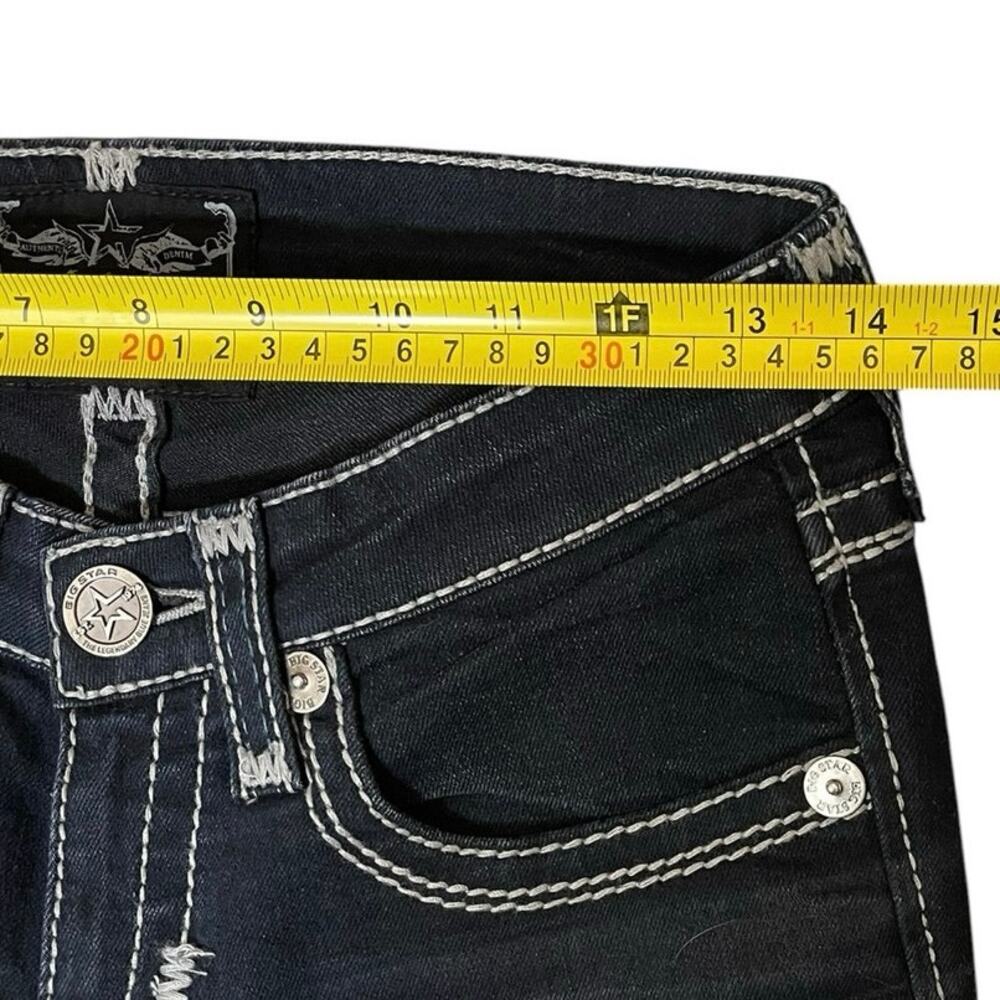 Big Star Liv Stretch Boot Cut Jeans 26L Thick Stitch Bling Pockets - Picture 10 of 12
